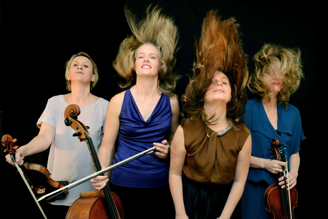 The Mondrian Ensemble, based in Basel, Switzerland. From left to right: Ivana Pristašová, violin, Karolina Öhman, cello, Tamriko Kordzaia, piano and Petra Ackermann, viola. Photo © 2015 Arturo Fuentes