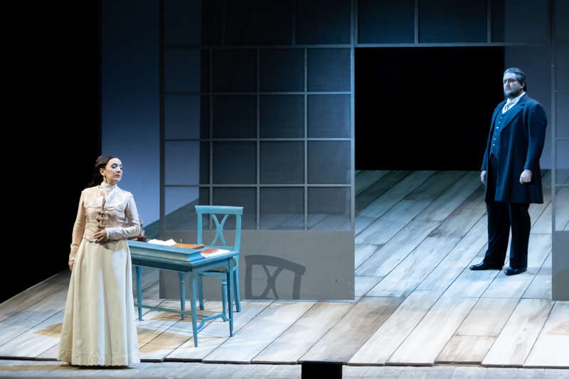 Rosa Feola as Violetta and Sergio Vitale as Germont in Act II of Verdi's 'La Traviata' in Rieti