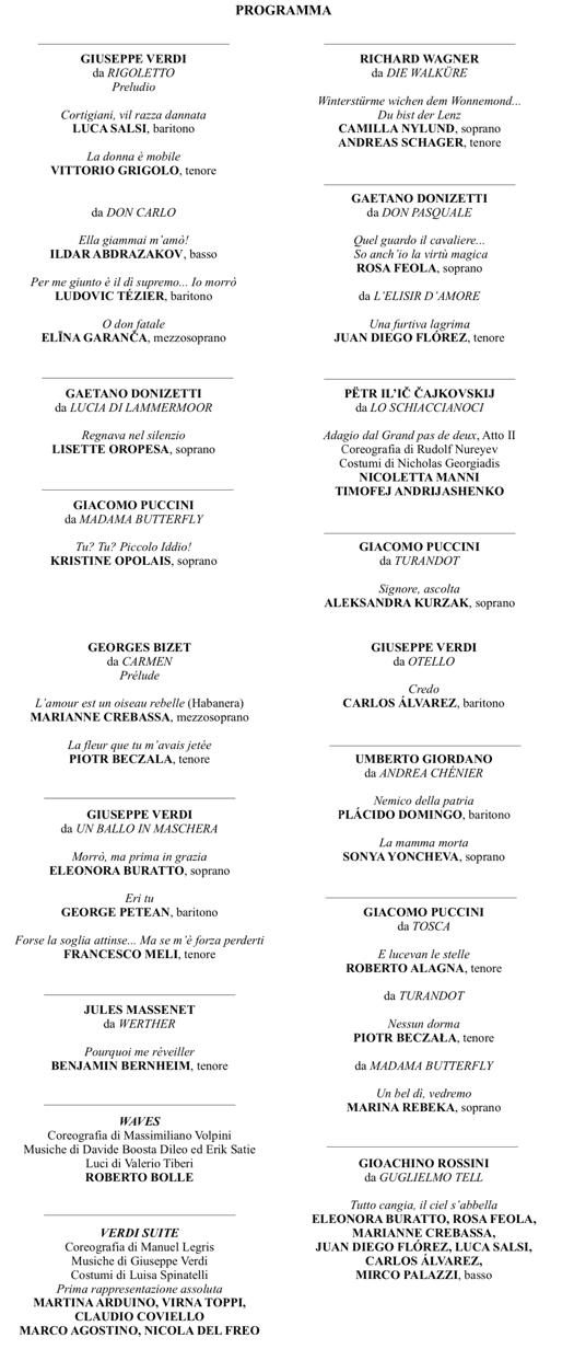 The programme for La Scala's opening gala on 7 December 2020