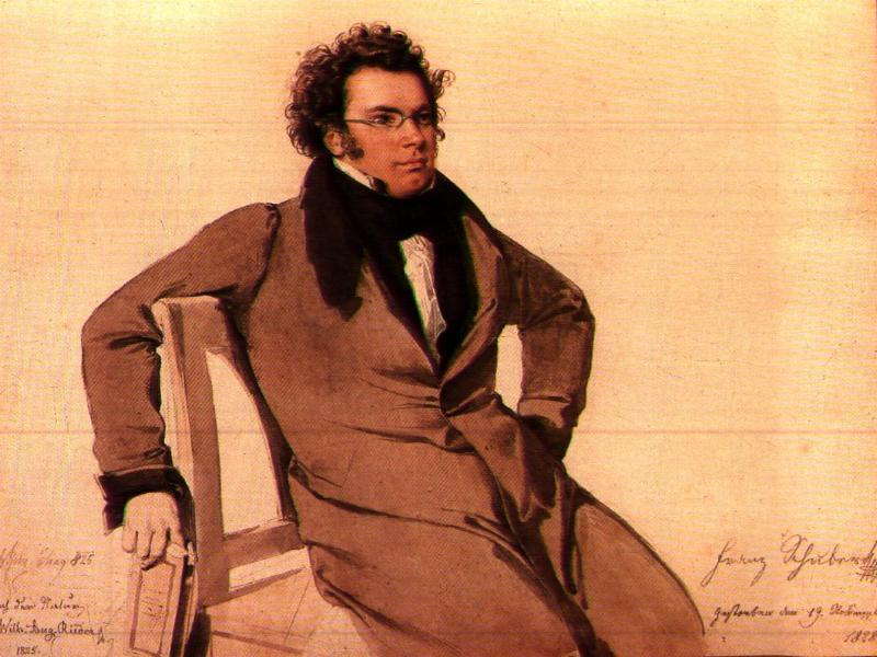 An 1825 watercolour of Austrian composer Franz Schubert (1797-1828) by Austrian painter Wilhelm August Rieder (1796-1880)