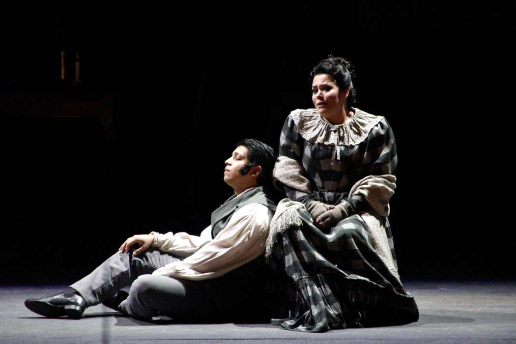 Maria Teresa Leva as Mimi and Iván Ayón Rivas as Rodolfo in Act I of 'La bohème' at Teatro Regio Torino. Photo © 2021 Ivano Coviello
