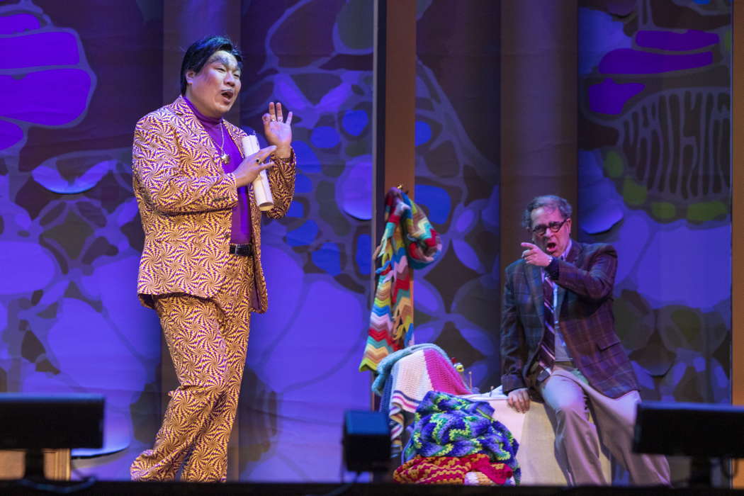 Peixin Chen as Don Basilio (left) and Patrick Carfizzi as Dr Bartolo in San Diego Opera's 'The Barber of Seville'. Photo © 2021 J Kat Woronowicz