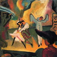 A detail from the 1912 oil-on-cardboard painting 'Ballet Russes' by German painter August Macke (1887-1914)