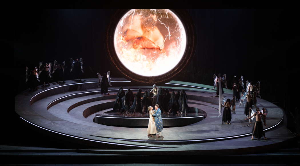 Nino Machaidze in the title role of Opera di Roma's 'Giovanna D'Arco' and Francesco Meli as Charles VII with members of the chorus. Photo © 2021 Fabrizio Sansoni