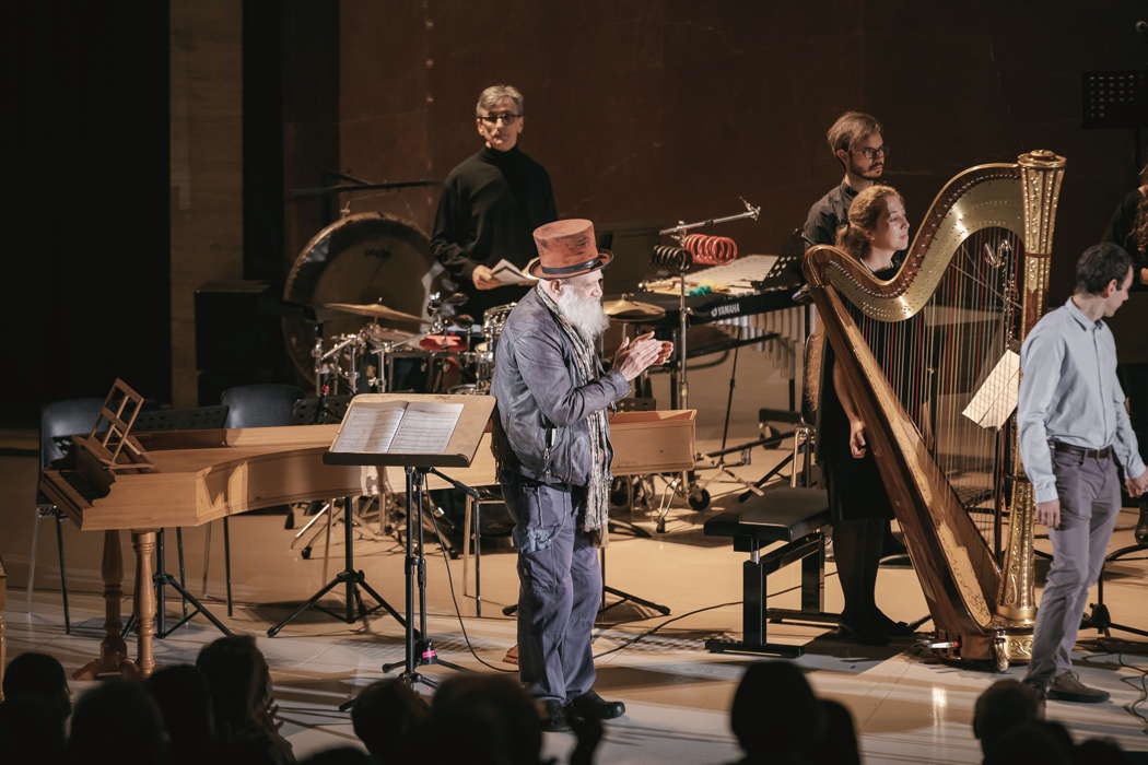 Federico Sanguineti and the Bologna Conservatory Contemporary Music Ensemble performing Berio's 'Laborintus II'. Photo © 2021 Andrea Caramelli and Federico Priori