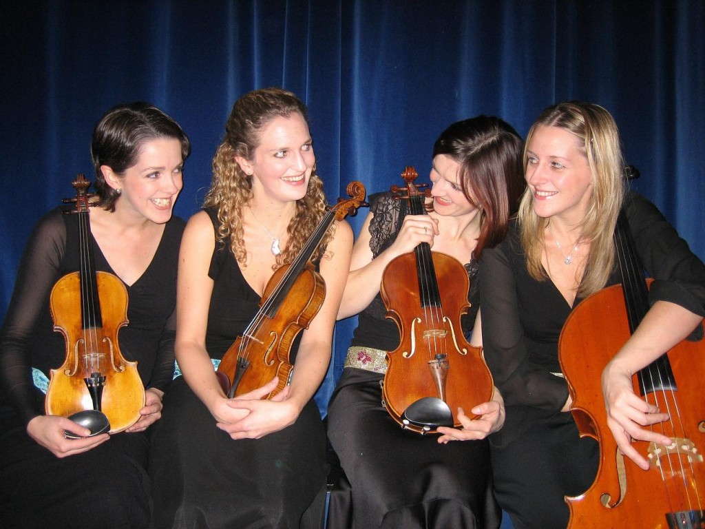 The Iuventus String Quartet. From left to right: Nicky Sweeney, violin 2, Ruth Rogers, violin 1, Rebecca Low, viola and Katherine Jenkinson, cello