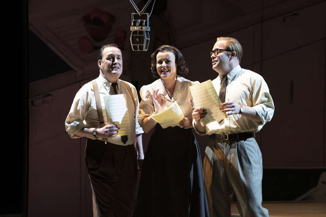 Joseph Shovelton, Laura Kelly-McInroy and Nicholas Butterfield as the Trio in Opera North's revival of Leonard Bernstein's 'Trouble in Tahiti' at Leeds Grand Theatre on 16 October 2021. Photo © 2021 Richard H Smith