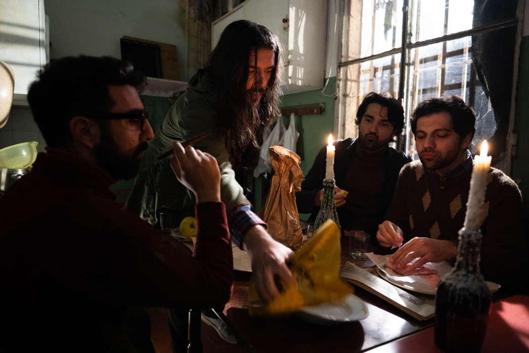 Davide Luciano as Marcello, Roberto Lorenzi as Schaunard, Jonathan Tetelman as Rodolfo and Giorgi Manoshvili as Colline in Teatro dell'Opera di Roma's 'La bohème'. Photo © 2022 Fabrizio Sansoni