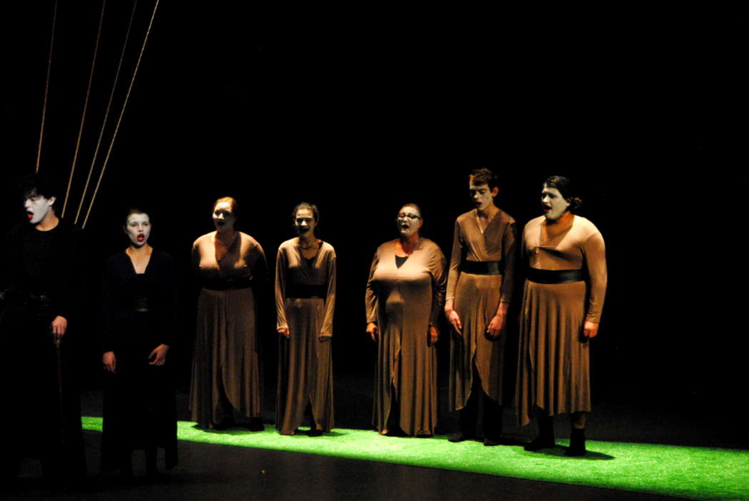 Opera Warwick's 'The Marksman': the loyal chorus members hope, despite all, for a happy outcome. Photo © 2022 Tia Slavin