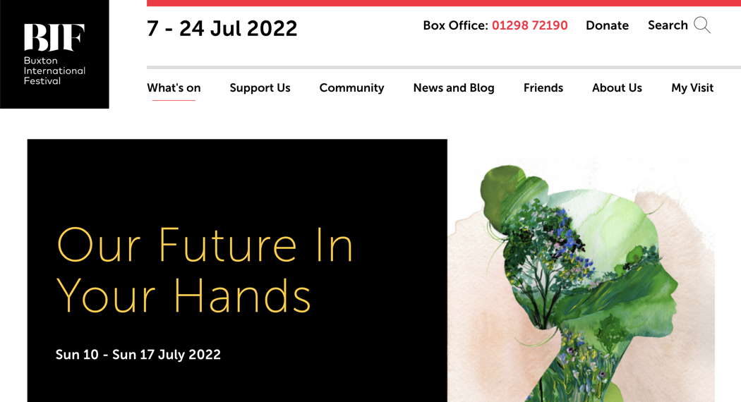 Online publicity for 'Our Future in Your Hands' at the Buxton Festival