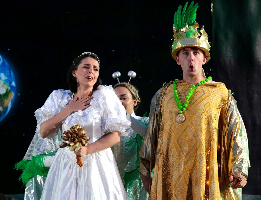 Lisetta (the splendid Margo Arsane) celebrates her nuptials to the pretend Moon Emperor (Cecco, Sam Harris) in Bampton Classical Opera's 'Fool Moon'. Photo © 2022 Anthony Hall