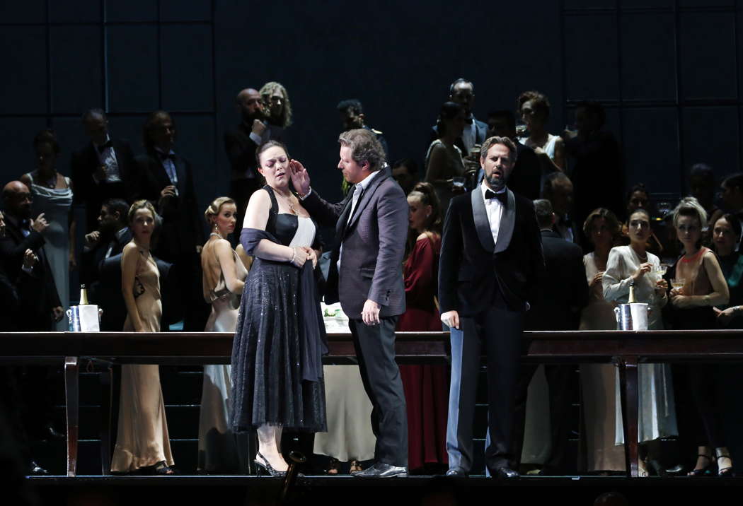 Eleonora Buratto as Desdemona, Dmitry Korchak as Rodrigo and Evgeny Stavinsky as Elmiro in the Rossini Opera Festival's production of 'Otello'. Photo © 2022 Amati Bacciardi