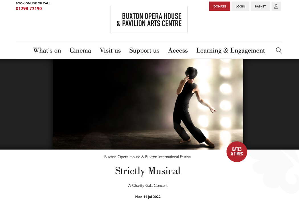 Online publicity for 'Strictly Musical' at Buxton Opera House