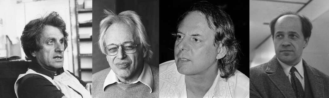 Bright stars from the twentieth century musical firmament. From left to right: Iannis Xenakis (1922-2001), György Ligeti (1923-2006), Karlheinz Stockhausen (1928-2007) and Pierre Boulez (1925-2016). Photo of Xenakis © Les Amis de Xenakis