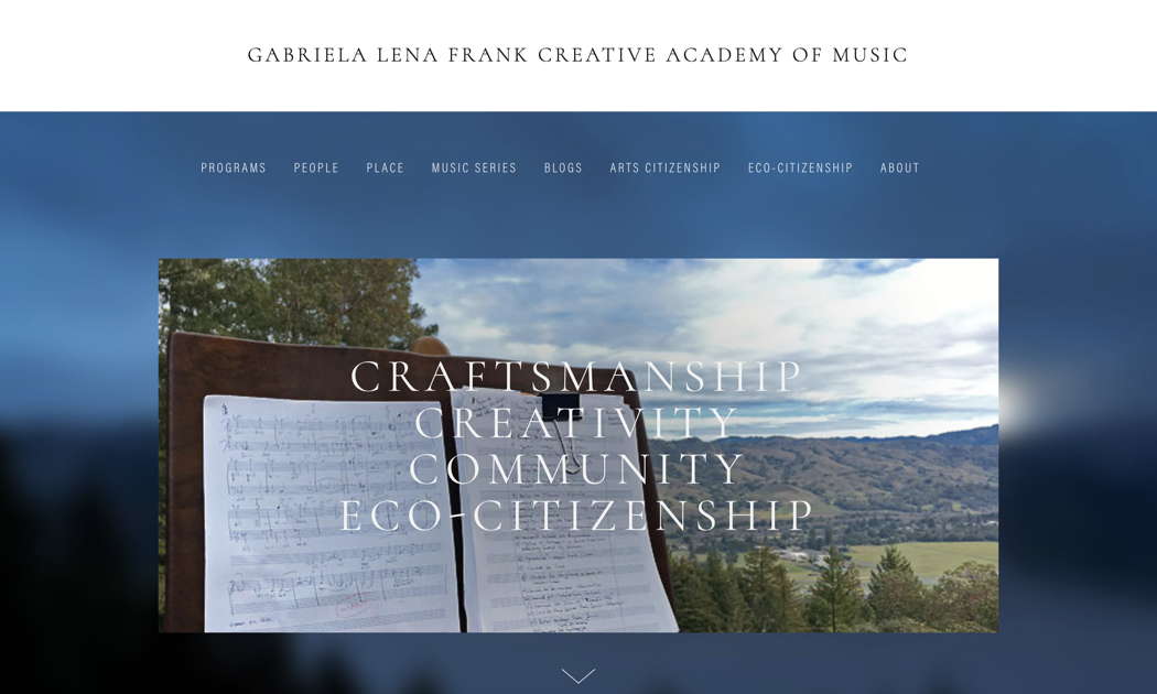 A screenshot of the Gabriela Lena Frank Creative Academy of Music website