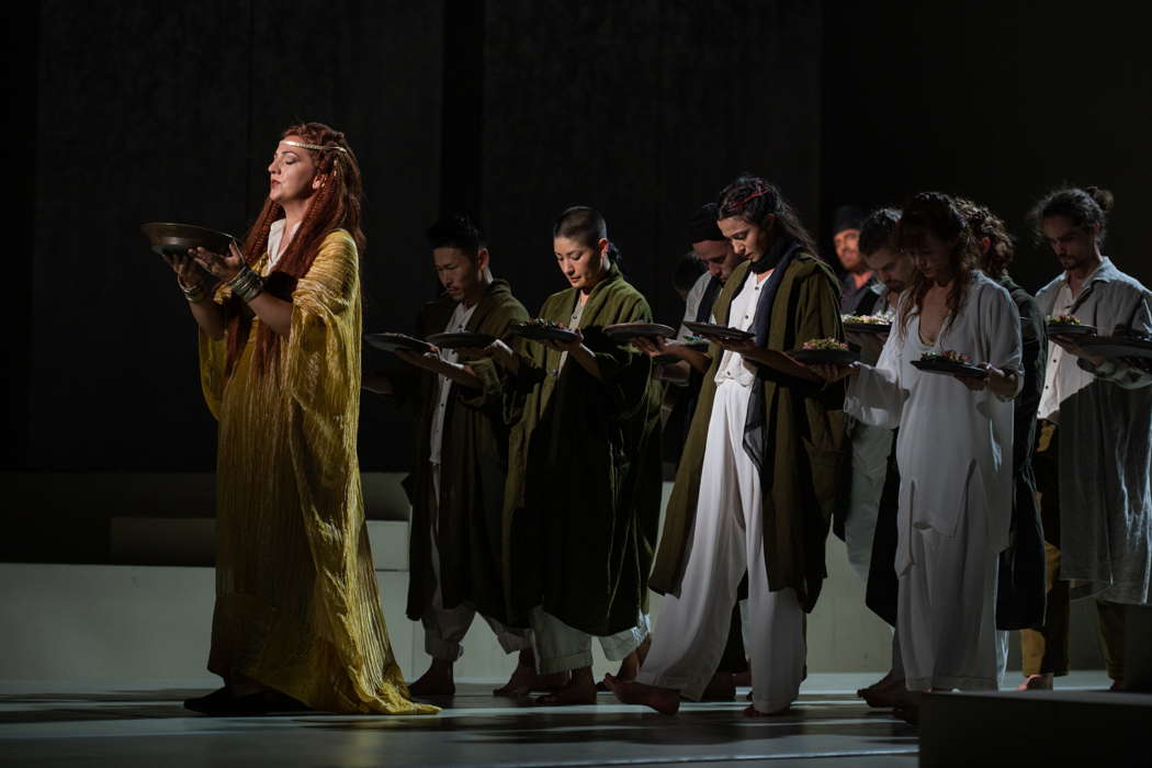 Marina Viotti as Alceste with the dancers of the Eastman Group of Antwerp in Gluck's 'Alceste' at Teatro dell'Opera di Roma.  Photo © 2022 Fabrizio Sansoni