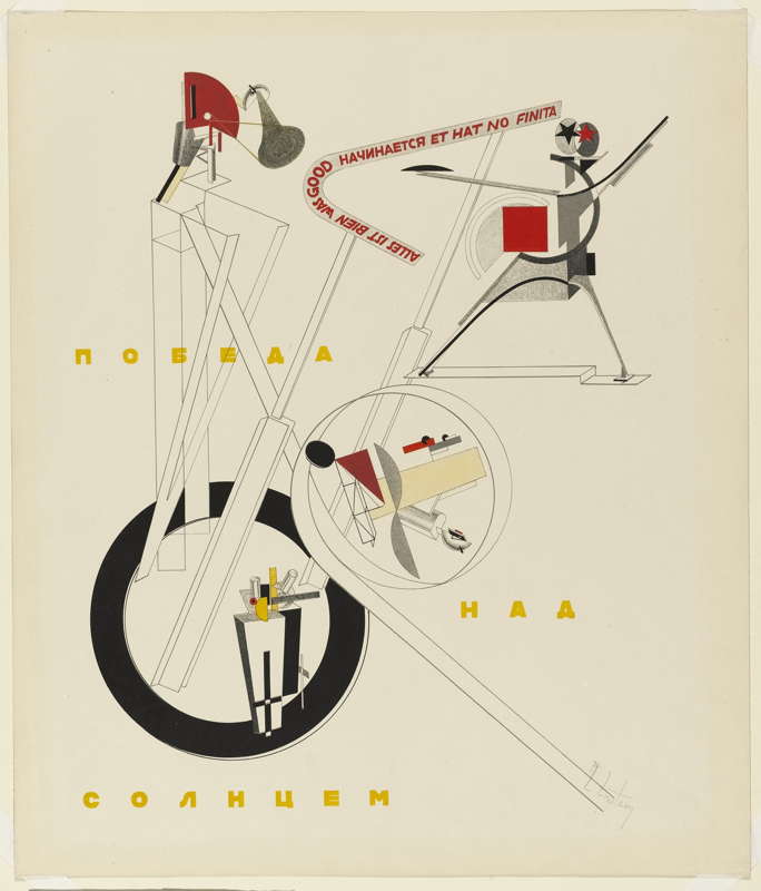 El Lissitzky's poster for a post-revolutionary production of the collaborative opera 'Victory over the Sun'