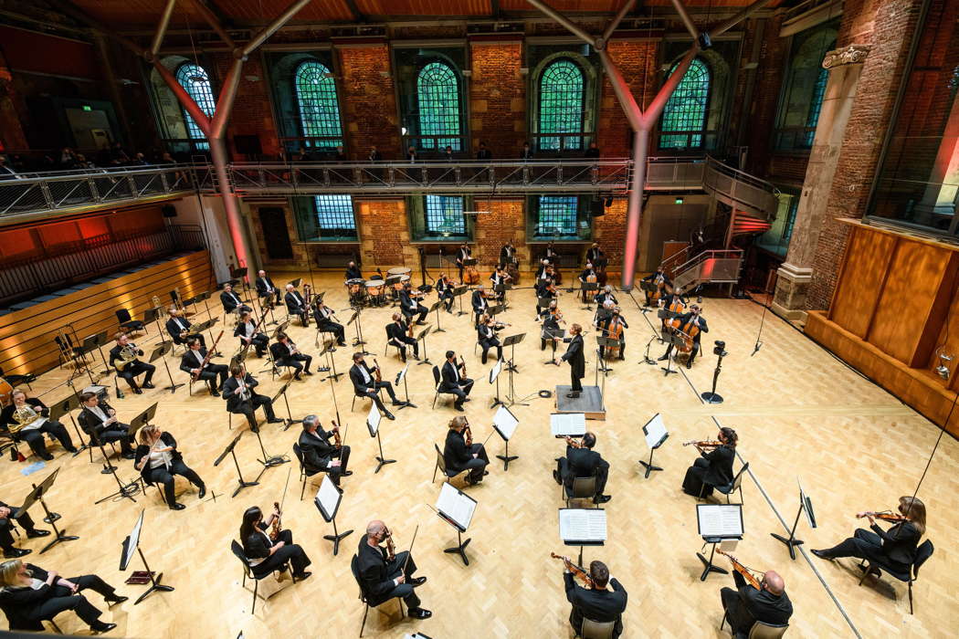 A scene from the 2021 Donatella Flick LSO Conducting Competition at LSO St Luke's in London, UK. Photo © 2021 Matt Crossick