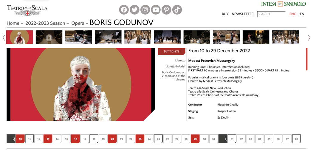 Online publicity for Musorgsky's 'Boris Godunov' at La Scala Milan
