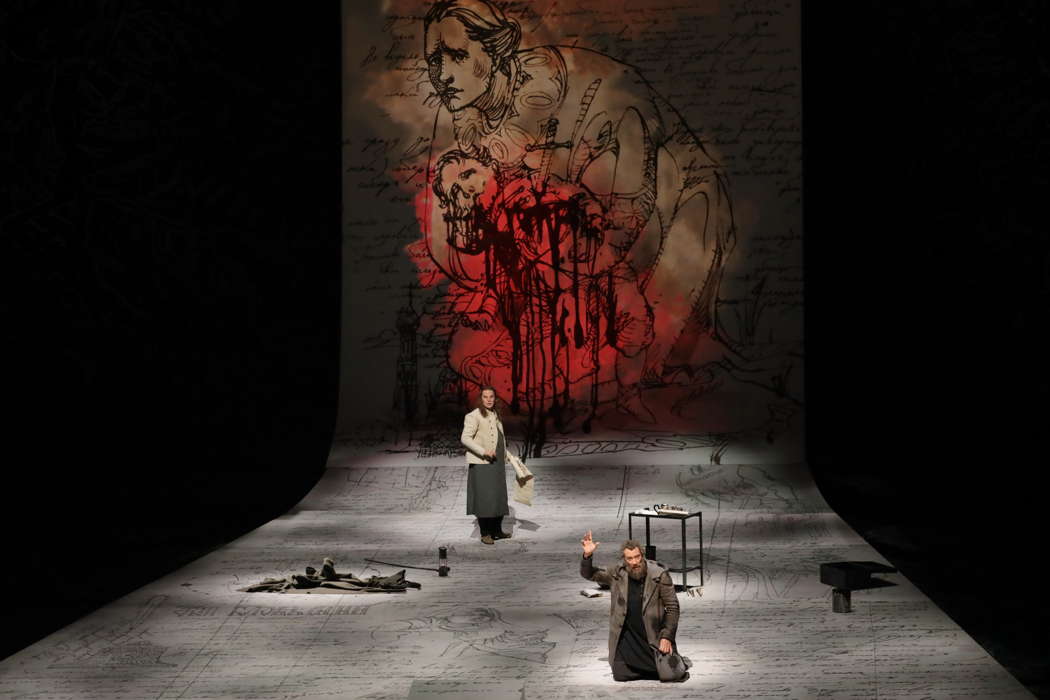 Ain Anger as Pimen and Dmitry Golovnin as Grigory in Musorgsky's 'Boris' at La Scala. Photo © 2022 Brescia e Amisano