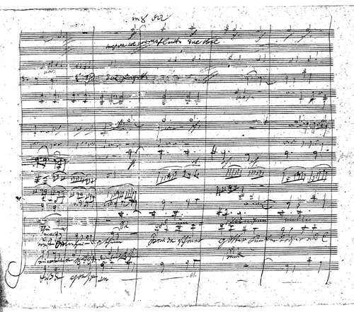 Handwritten manuscript of a page from the last movement of the Choral Symphony by Ludwig van Beethoven (1770-1827)