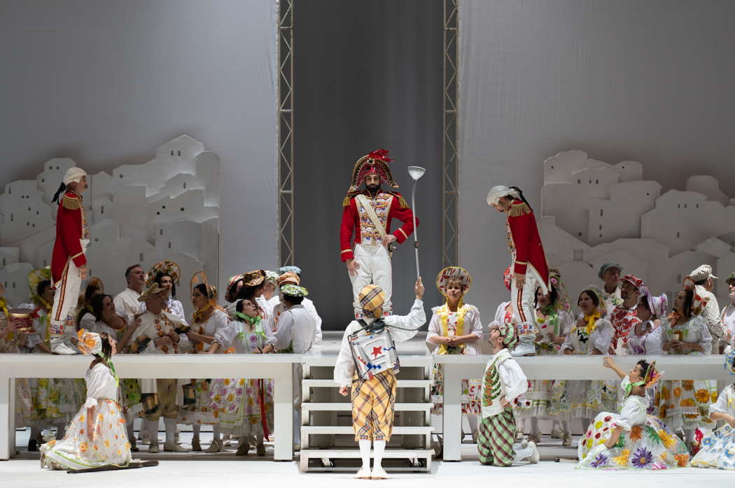 Alessio Arduini as Belcore with members of the chorus in Donizetti's 'L'elisir d'amore' at Teatro dell'Opera di Roma. Photo © 2023 Fabrizio Sansoni