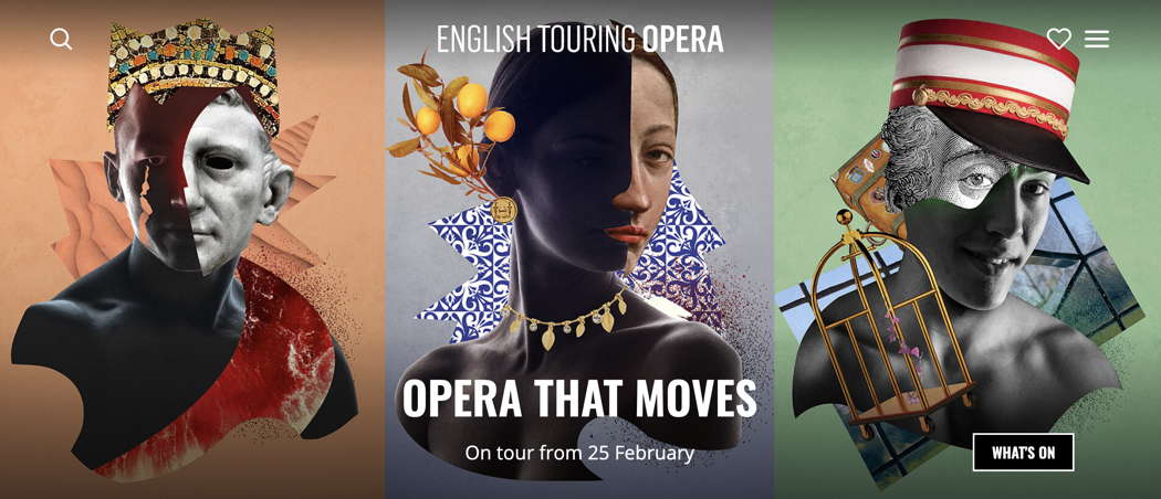 Online publicity for English Touring Opera's Spring 2023 season