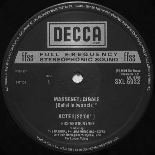 Massenet: Cigale. © 1980 The Decca Record Co Ltd