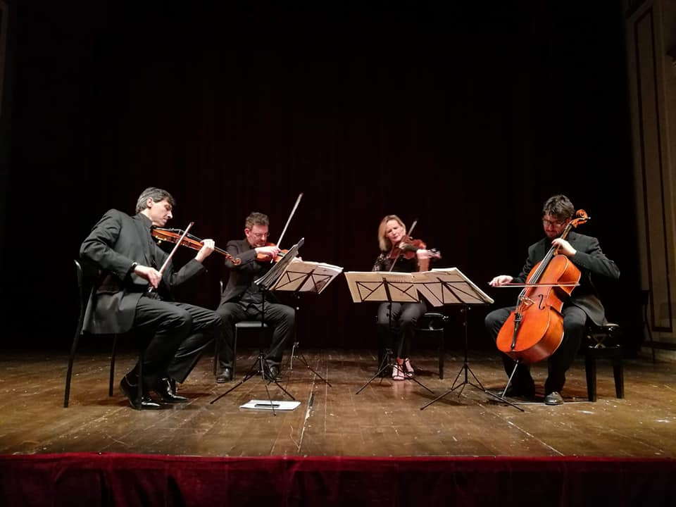 Quartetto Prometeo in concert - from left to right: Giulio Rovighi, violin 1, Aldo Campagnari, violin 2, Danusha Waskiewicz, viola and Francesco Dillon, cello