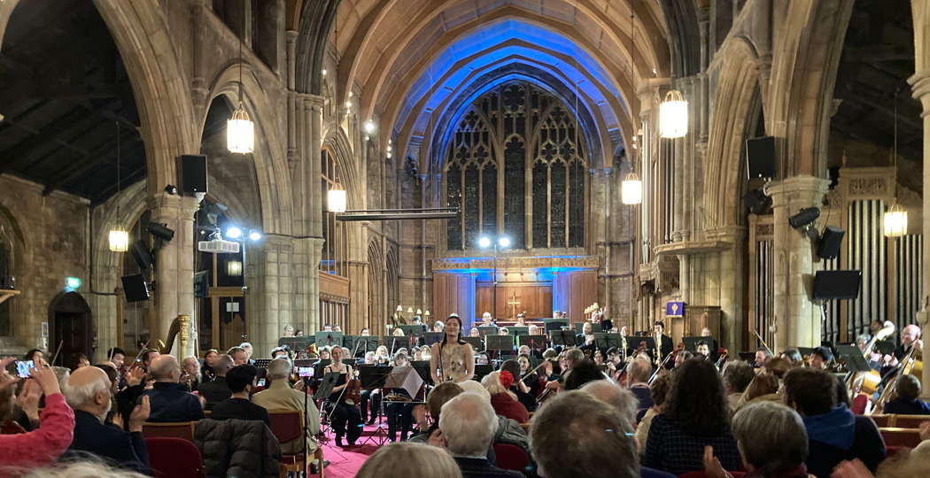 Hana Mizuta-Spencer acknowledges her applause at St James' Muswell Hill. Photo © 2023 Malcolm Miller