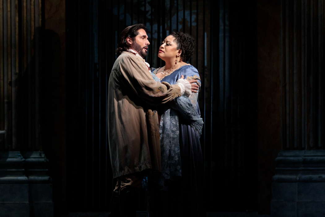 Marcelo Puente as Cavaradossi and Michelle Bradley in the title role of San Diego Opera's 'Tosca'. Photo © 2023 Karli Cadel