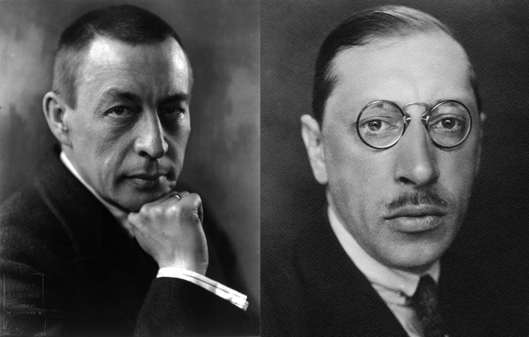 Russian-born composers Sergei Rachmaninov (1873-1943, left, in 1921) and Igor Stravinsky (1882-1971, in the 1920s)