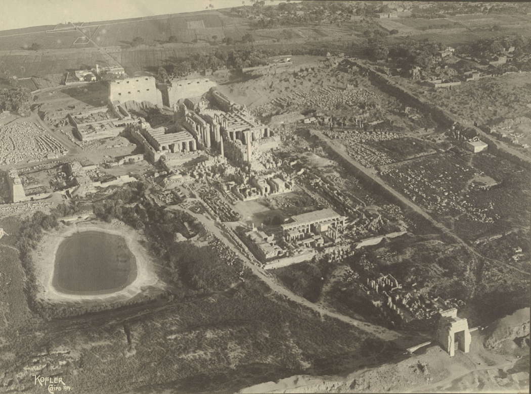 1914 photo by Kofler of the temple complex at Karnak (Cornell University Library, CC2, resized)