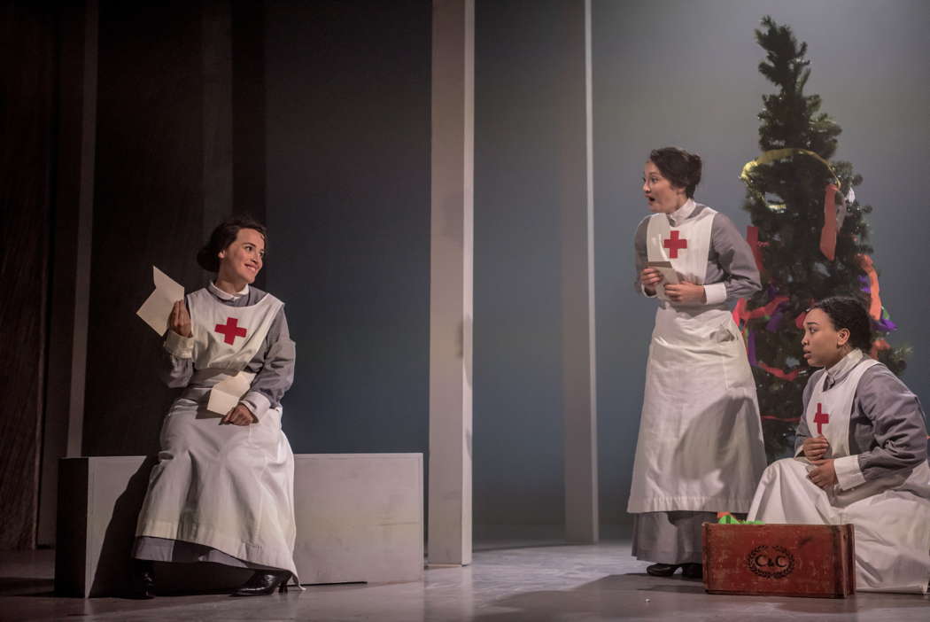 From left to right: Audrey Brisson as Vera Brittain, with Julia Mariko and Rachel Seirian as nurses. Photo © 2023 Genevieve Girling