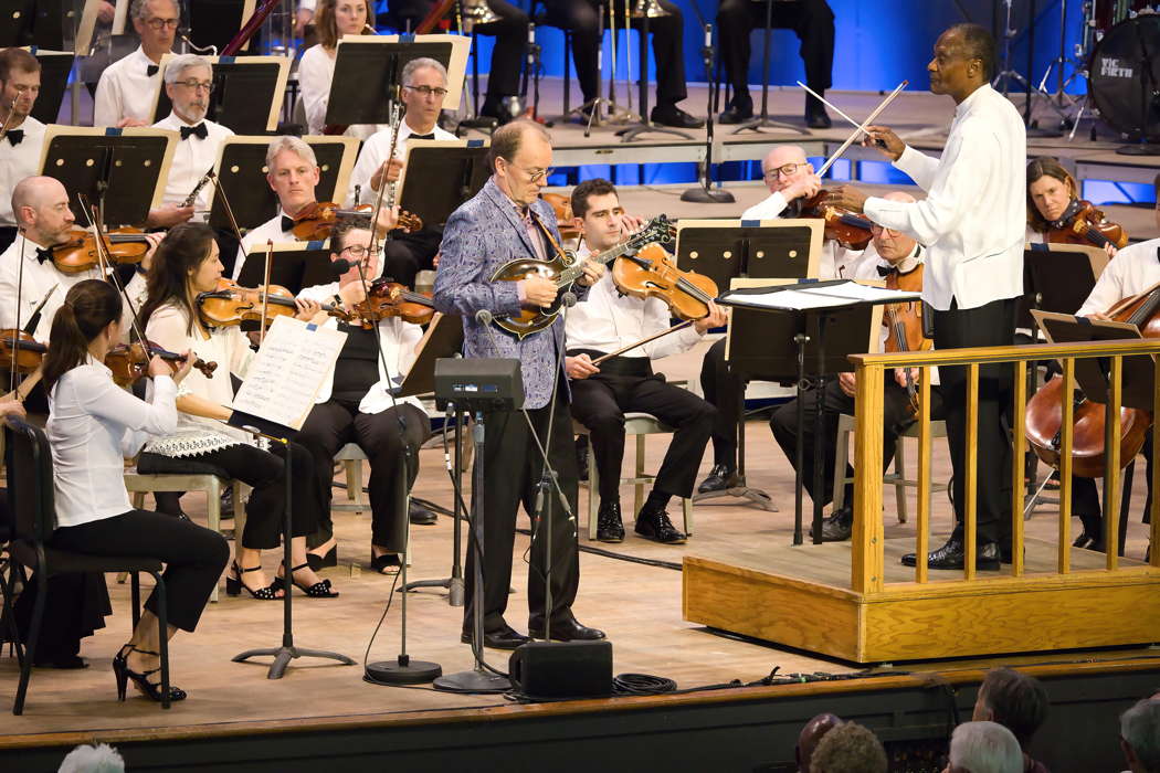 Jeff Midkiff plays his Mandolin Concerto with Thomas Wilkins and the Boston Symphony Orchestra at Tanglewood. Photo © 2023 Hilary Scott