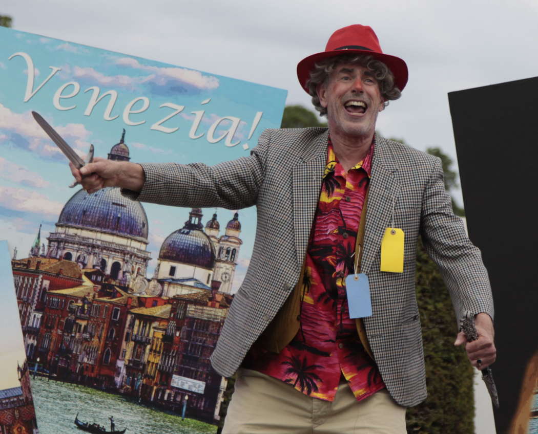 Always meddling, Grifagno (Philip Sheffield) turns up (it would seem) at Santa Maria della Salute, in Bampton's production of 'La Fiera di Venezia'. Photo © 2023 Anthony Hall