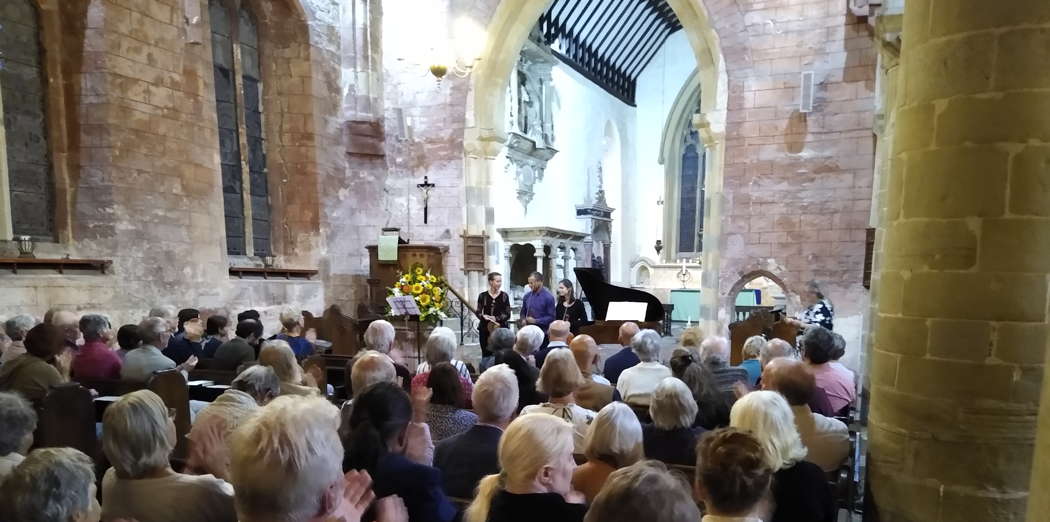 Applause for, from left to right, Bérengère de Gromard, Byron Wallis and Jeanne Pinget at the end of the 'Concert in memory of Malcolm Scott'. Photo © 2023 Keith Bramich