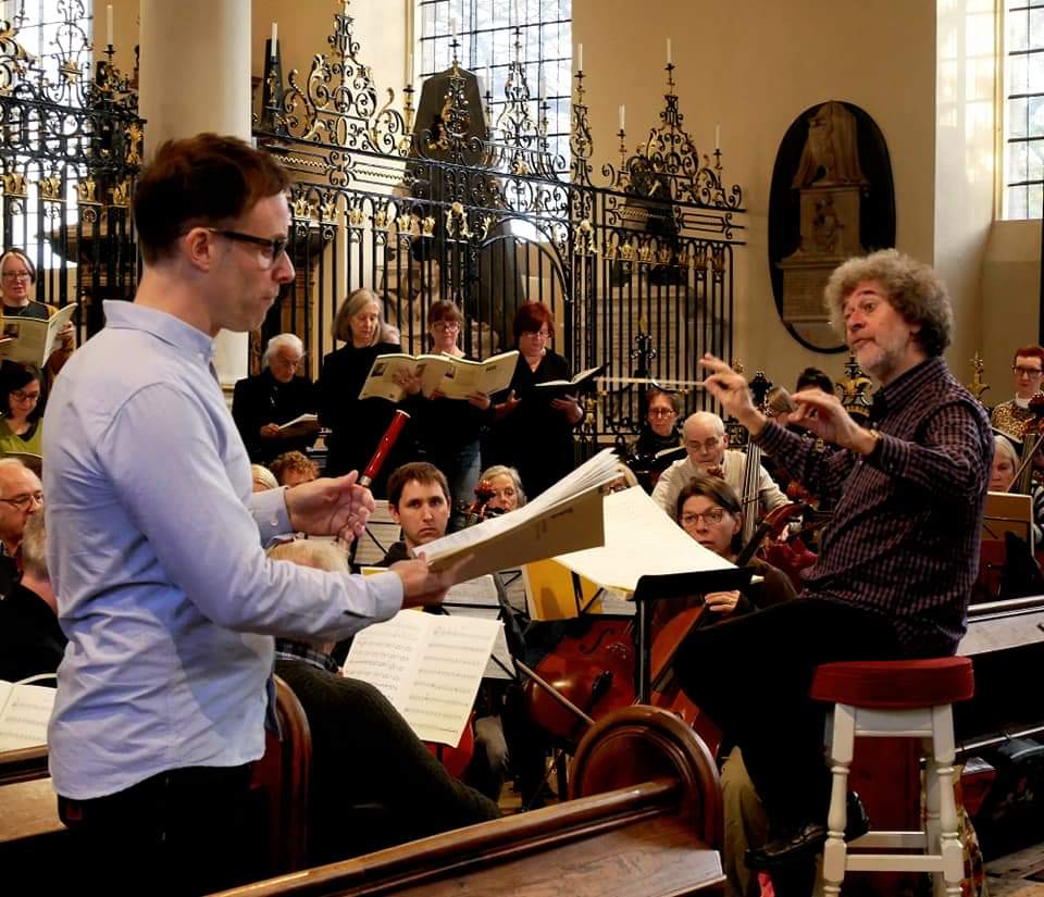 Nathan Vale with Richard Roddis, Derby Bach Choir and Orchestra rehearsing Jonathan Dove's 'For An Unknown Soldier'