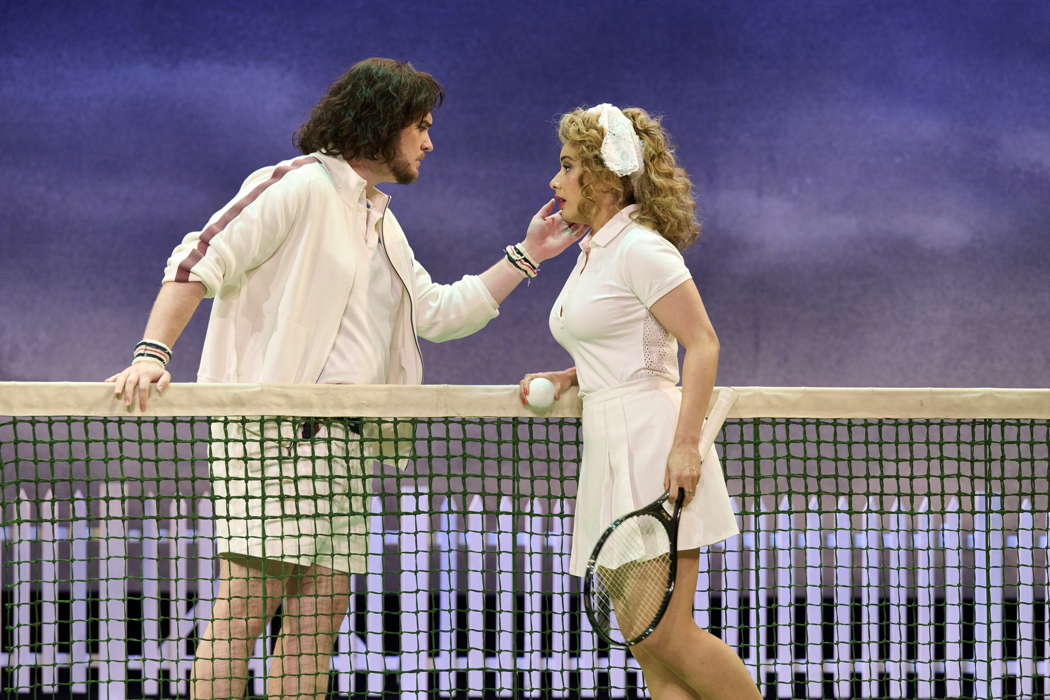 Egor Zhuravskii as Fenton and Isabelle Peters as Nannetta in Opera North's production of Verdi's 'Falstaff'. Photo © 2023 Richard H Smith