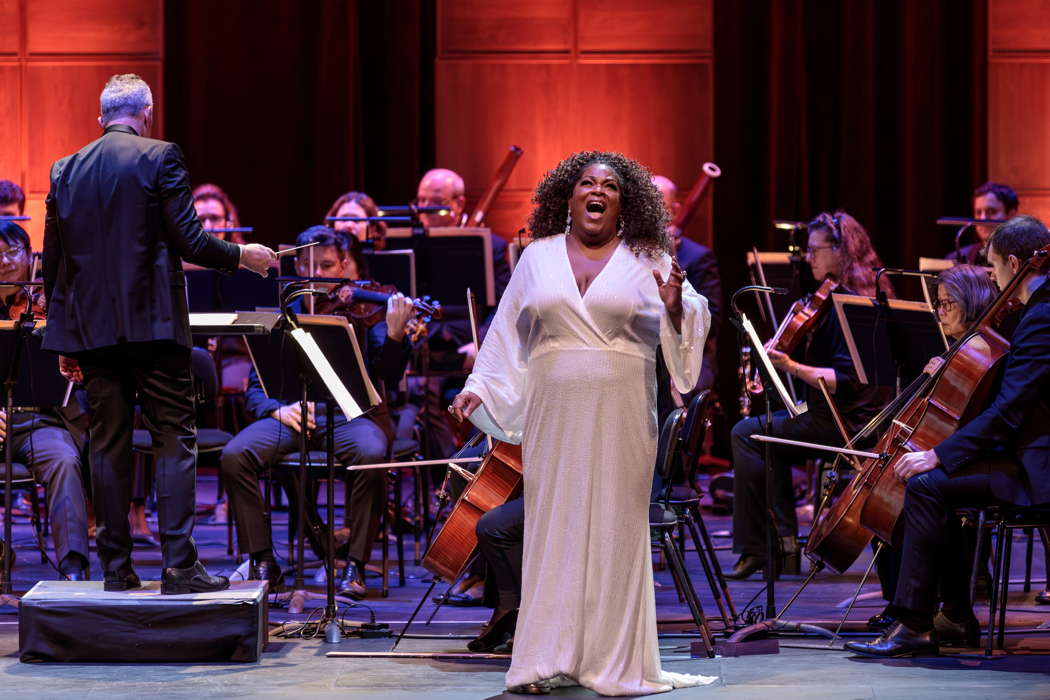 Soprano Latonia Moore with Bruce Stasyna and the San Diego Symphony Orchestra at the 'Grammy Greats Unite' concert. Photo © 2023 Karli Cadel