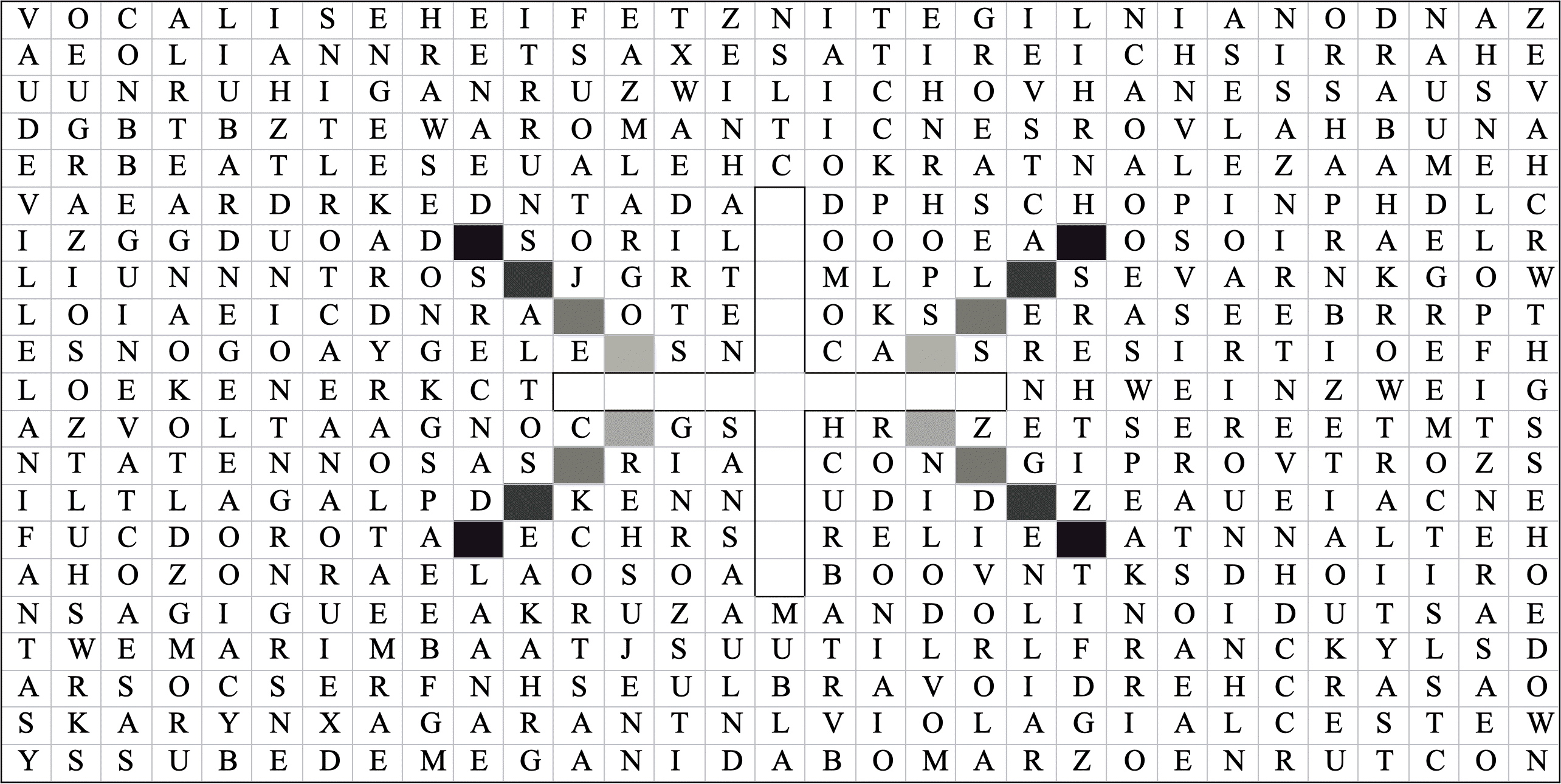 'Zwilich' find-a-word puzzle, © Allan Rae
