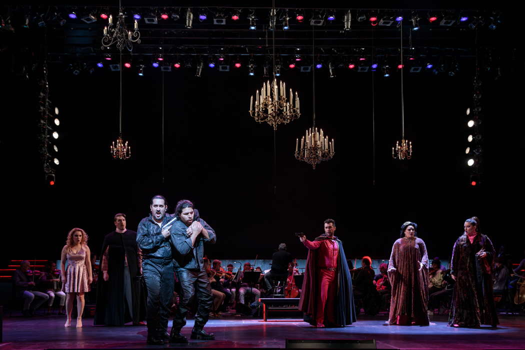 Germán Enrique Alcántar as Don Giovanni (left) and Ethan Vincent as Leporello in San Diego Opera's production of 'Don Giovanni'. Photo © 2024 Karli Cadel