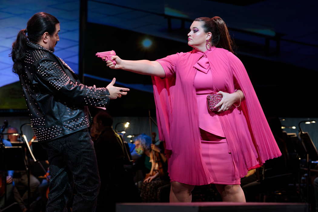 Germán Enrique Alcántar as Don Giovanni with Megan Moore as Donna Elvira in San Diego Opera's 'Don Giovanni'. Photo © 2024 Karli Cadel