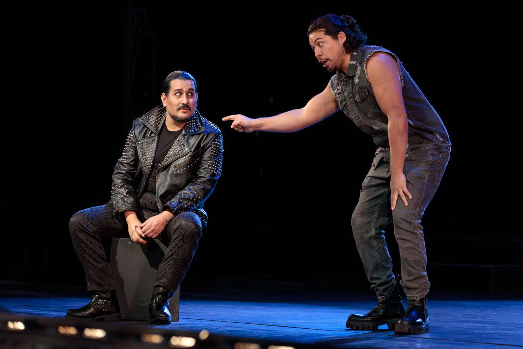 Germán Enrique Alcántar as Don Giovanni (left) and Ethan Vincent as Leporello in San Diego Opera's production of 'Don Giovanni'. Photo © 2024 Karli Cadel