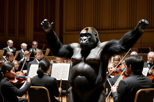 A gorilla conducting an orchestra