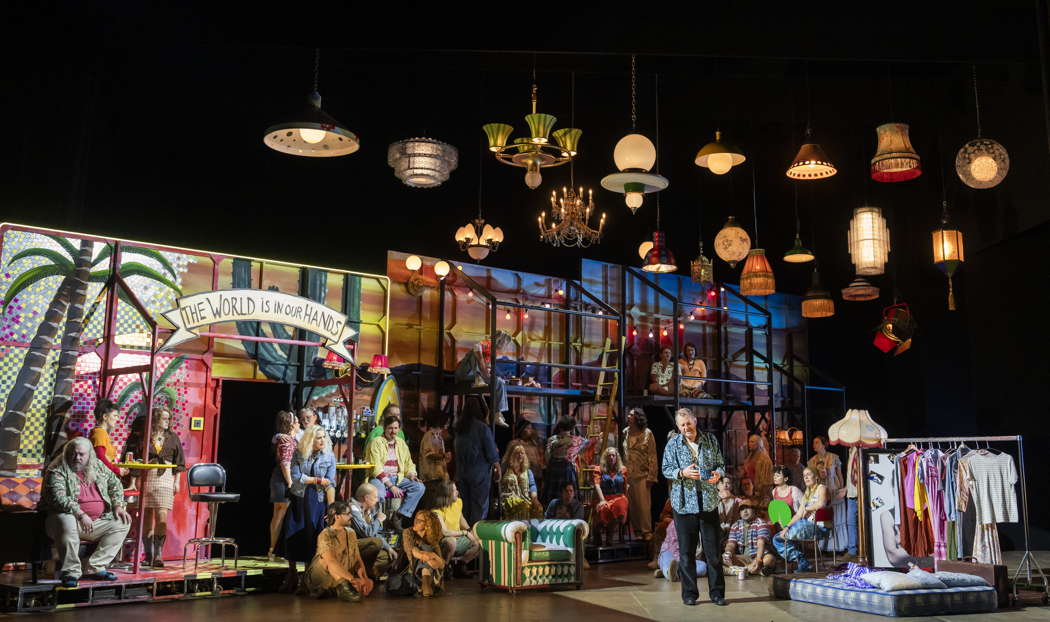 Matthew Stiff as Zemfira's father (far left), Elin Pritchard as Zemfira and Robert Hayward as Aleko with the Chorus of Opera North in Rachmaninov's 'Aleko' at Leeds Grand Theatre on 15 February 2024. Photo © 2024 Tristram Kenton