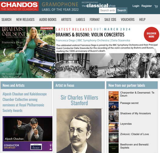 Chandos Records' homepage on 8 March 2024