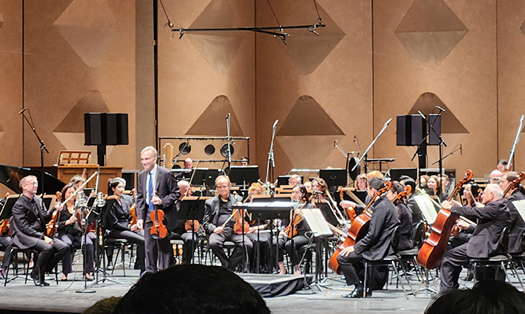 Gil Shaham (standing) with members of the San Diego Symphony on 25 February 2024. Photo © 2024 Ron Bierman
