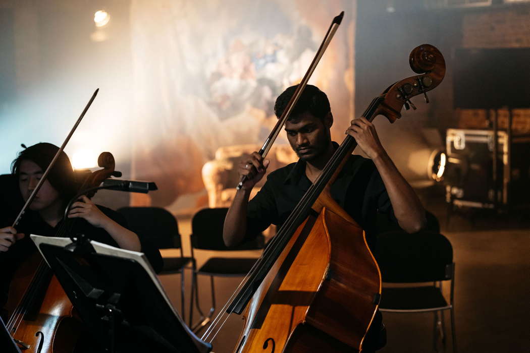 Anish Velankanni, double bass. One of the many supertalented members of the polished orchestra in the RBC's memorable production of 'Cendrillon'. Photo © 2024 Greg Milner