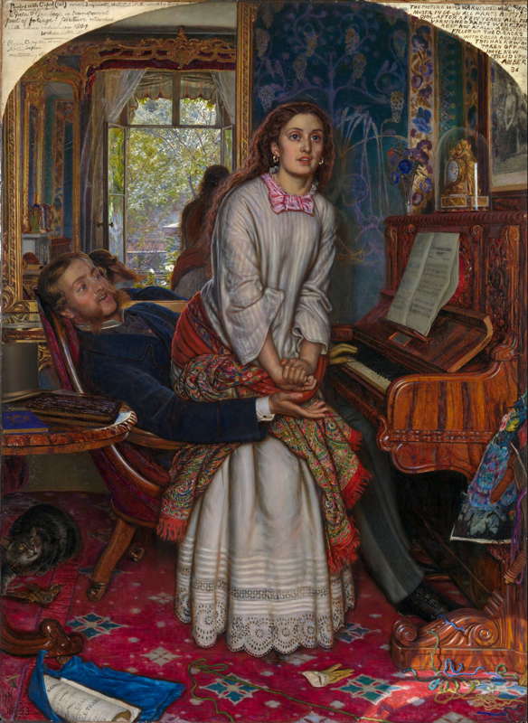 The 1853 oil-on-canvas painting 'The Awakening Conscience' by Pre-Raphaelite English painter William Holman Hunt (1827-1910)